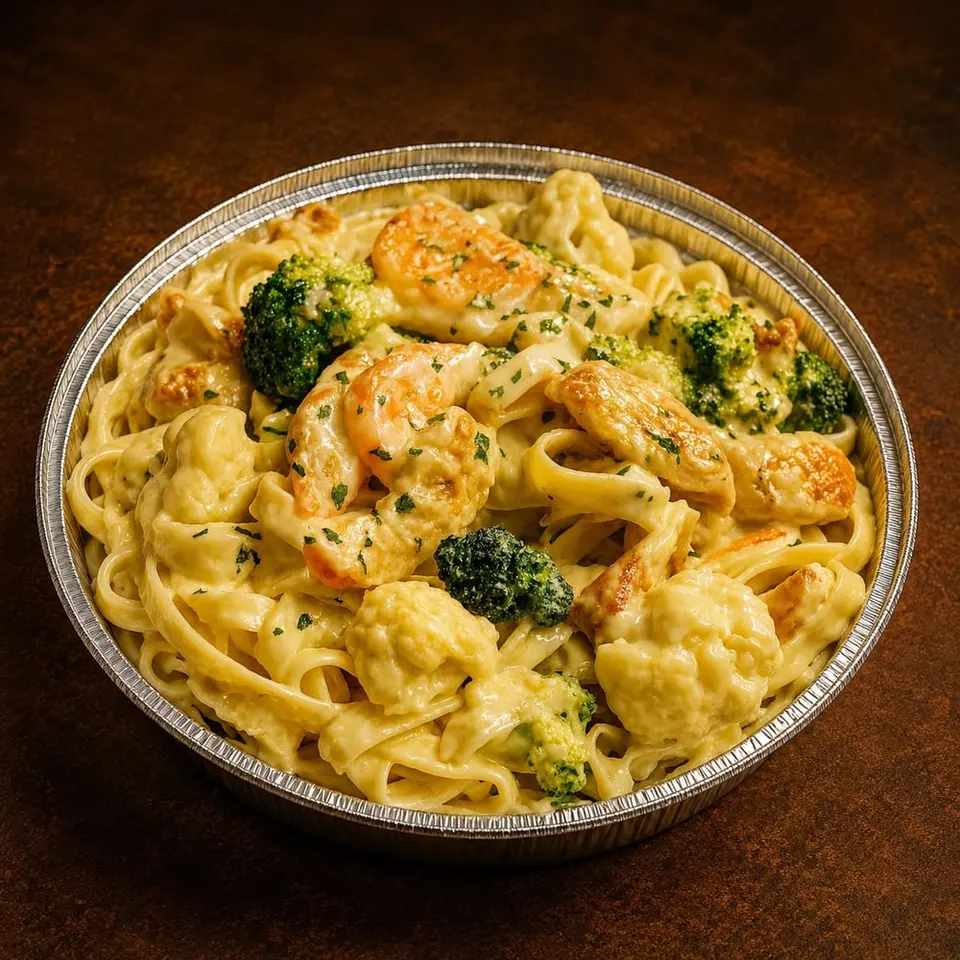 Chicken and shrimp Alfredo pasta